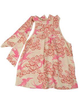 Anthropologie Maeve Floral Bird Halter Top Size 0 Pink Cream Tie Neck Blouse